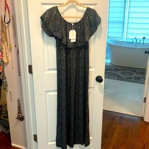 NWT Boutique Mary Square Black dot maxi dress